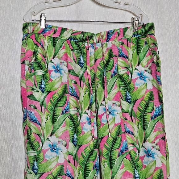 Tommy Bahama Tulum Blooms Tropical Wide Leg Drawstring Waist Linen Trouser Pants - Picture 3 of 11